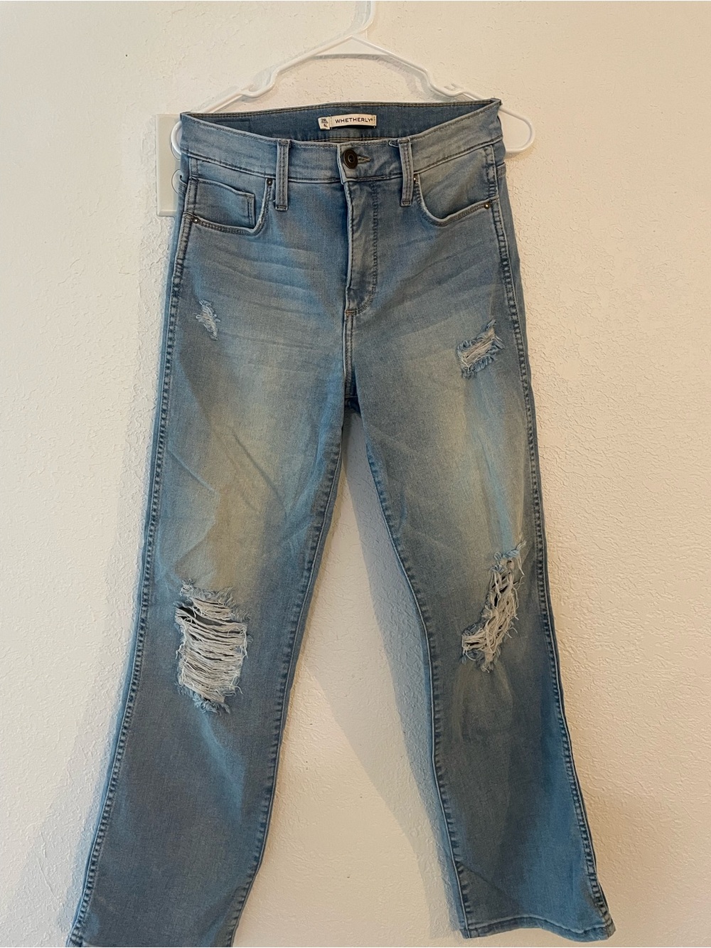Whetherly Light Blue Distressed Straight-Leg Jeans
